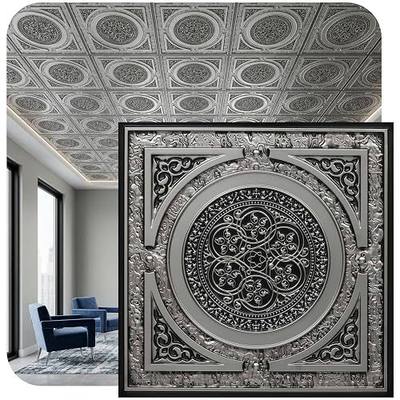from Plain to Beautiful in Hours 225as-24x24-10 Steampunk PVC 2' x 2' Lay-in or Glue-up Ceiling Tile (Covers / 40 sq.ft), Antique Silver, 10