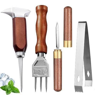 Ice Pick Set of 4 Stainless Steel Ice Chipper with Wood Handle, Japanese style Ice Crusher Ice Tong ideal for Bars, Bartender. Best Carving Tool (4PCS SET)…