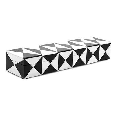 Handicrafts Home Decorative Storage Box with Lid, Black and White Decorative Remote Control Box, Slim Coffee Table Storage Box, Decorative Box for Shelf, Desk & Living Room Decor, 10 x 2.5 x 1.5