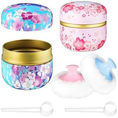 Chengu 2 Sets Body Powder Puff with Container and Spoon | 2 Soft Puffs 2 Spoon and 2 Dusting Loose Powder Container for Baby Women Home and Travel Use
