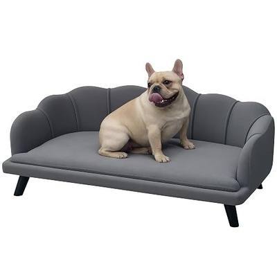PawHut Velvet Large Dog Couch with Foam Cushion for Big Dogs Charcoal Gray | Soft and Cute Puppy Sofa Bed, Pearl Design