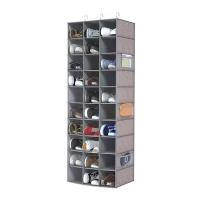 30 Section Hanging Shoe Organizer with Side Pockets, Grey | Hanging Closet Organizer and Storage for Wardrobe, Dorm, Bedroom, Space Saving Foldable Clothes Shelf with Sturdy Hooks