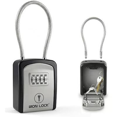 Iron Lock® Key Lock Box with Code, Portable Cable Shackle (Small, Grey) | Holds 2-3 house keys or an access card; 11-in steel cable loops on gate or rail; weather-resistant; no app or battery