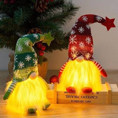 12” Lighted Christmas Gnomes Decorations, Set of 2 Xmas Light Up Plush Elf, Scandinavian Swedish Tomte Nordic Figurine Doll Ornament, Winter Holiday Present Home Party Table Decor - Red & Green