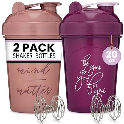 GOMOYO 2-Pack 20-Ounce Protein Shaker Bottle (Plum & Rose) | BPA Free, Dishwasher Safe Shaker Cups with Motivational Quotes for Gym, Running, Workout Supplements