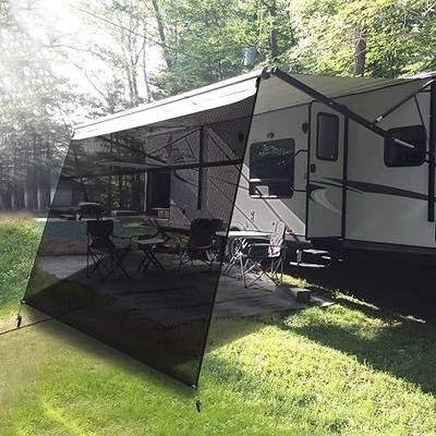 RV Awning Sun Shade Screen with Zipper 9' x 14'(Fit for 15' Awning), RV Awning Shade Screen with Zipper Motorhome Trailer Camper Awning Shade Black Mesh Sunscreen UV Blocker Complete Kits
