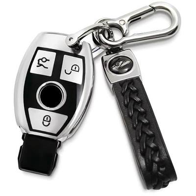 Creativity Suitable for Mercedes Benz key cover. Beautiful TPU Key Case Compatible with CLS CLK AMG ML C CL E S SL SLK G GLC GLE GLS M R Smart Remote Key (silver Combination)