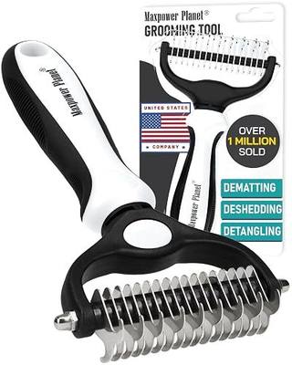 Maxpower Planet Pet Grooming Brush - Double-Sided Undercoat Rake for Dogs and Cats, Extra Wide, Reduces Shedding by 95%, White