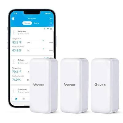 Govee Hygrometer Thermometer 3 Pack H5100, Mini Bluetooth Humidity Sensor | Temperature sensor with APP notification alert, export 2-yr data, 230 feet connecting range for home/greenhouse