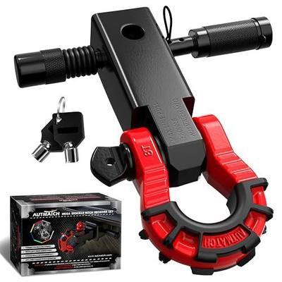 AUTMATCH Shackle Hitch Receiver 2" with 3/4" Mega D Ring Shackle and 5/8" Trailer Hitch Lock Pin, 68,000 Lbs Break Strength Heavy Duty Receiver Towing Kit for Off-Road Vehicle Recovery, Black & Red