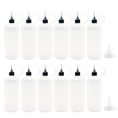 12 Pcs Needle Tip Bottle, 120ml /4 Ounce Plastic Dropper Bottles, with 2 Pcs Mini Funnel for Paper Quilling DIY Craft, Black Lid