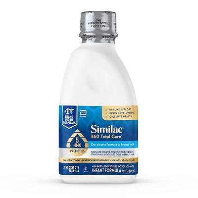Similac 360 Total Care Infant Formula, Has 5 HMO Prebiotics, Our Closest Formula to Breast Milk, Baby Formula, Ready to Feed, 32-fl-oz Bottle