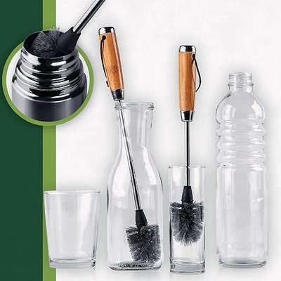 Water Bottle Brush, Pack of 2 Stainless Steel Long Handle Scrubbing Brushes for Sport Bottles, Food Jars, Tumblers, Mugs, Water Cup, Baby Bottles, Cleaning Brushes for Household Use