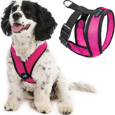 Gooby Comfort X Head In Harness - Flamingo Pink, Medium - No Pull Small Dog Harness Patented Choke-Free X Frame - On the Go Dog Harness for Medium Dogs No Pull or Small Dogs for Indoor and Outdoor Use