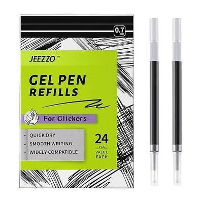 Gel Ink Refills for Retractable Click Pens, Medium Point Pen Refills | Pen Refills Compatible with Pilot G2 Pentel Energel Jetstream Sharpie S-Gel Uniball Signo Zebra Sarasa (black, 0.7mm, 24 pcs)