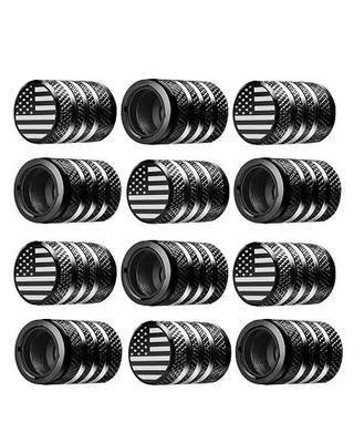 Tire Valve Stem Cap Cover - (12 Pack) Tire Air Cap Metal with Plastic Liner Corrosion Resistant Leak-Proof American Flag for Car Truck Motorcycle Bike Black