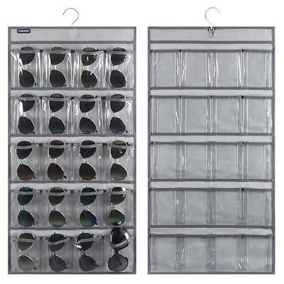 Dual Sided Hanging Sunglasses Organizer Storage Wall Mounted Eyeglasses Holder Eyewear Display Case with 40 Clear Slots (40 Pockets-Grey)