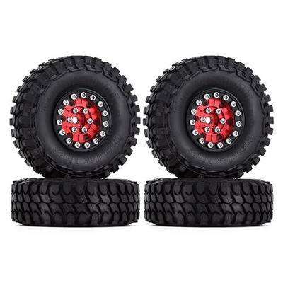 INJORA RC 1.0 Tires Aluminum Beadlock Wheel & Soft Rubber Tires Set for 1/24 RC Crawler Car Axial SCX24 Upgrade Parts(Red)