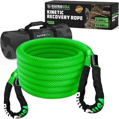 Rhino USA Kinetic Recovery Rope, 1in x 30ft - Heavy Duty Snatch Strap | Shock-Absorbing Stretch for Smoother Pulls. Tow Rope/Snatch Strap for Truck, Jeep, UTV & ATV Off-Road Recovery. Green