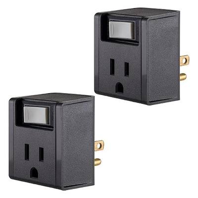 Philips Grounded Outlet Adapter, On/Off Power Switch with Integrated Circuit Breaker, 3 Prong, Easy to Install, For Indoor Lights and Small Appliances, Space Saving Design, 2 Pack, Black, 67109