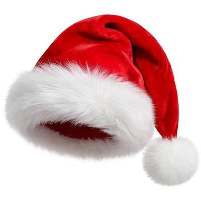 Christmas Santa Hat for Adults Kids Baby Thicken Soft Fur Xmas Holiday Hat | Ultra Warmth Classic Velvet Santa Claus Hat for Women Men while New Year Party Headwear, Hand-Stitched No Glue Fluffy Brim