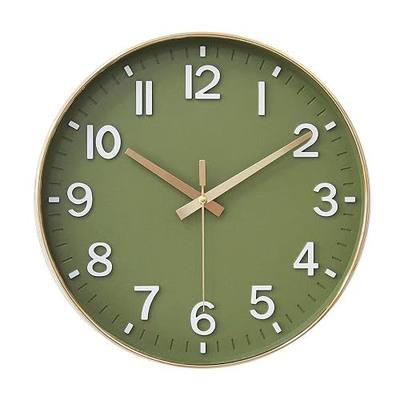 HZDHCLH 12 Inch Silent Wall Clock Battery Operated Non Ticking Olive Green | 12 inch Silent Non Ticking Modern Wall Clock for Living Room Bedroom Kitchen Office Classroom Decor (Olive Green and Gold)