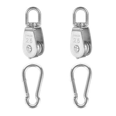 2Pcs 304 Stainless Steel M25 Single Pulley Block, Wire Rope Hanging Wire Towing Wheel, with 2Pcs Spring Snap Hook