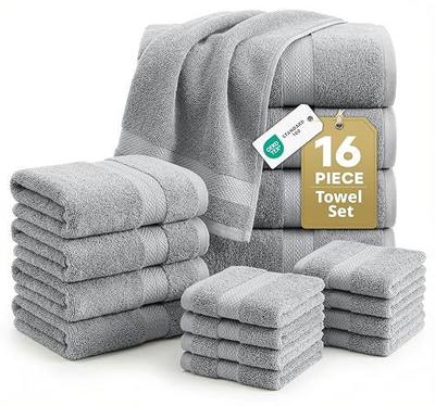 LANE LINEN Towel Set Soft Absorbent Quick Dry 100% Cotton 16 Piece - Grey | Cotton Bath Towels - Lightweight & Breathable, Fade-Resistant Color, Classic Terry Weave, Densely Woven & Durable