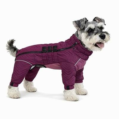 Warm Double Layers Dog Vest - 4 Legs Covered Windproof Waterproof Reflective Coat for Small Medium Large Dogs - Outdoor Skating Costume - Purple M