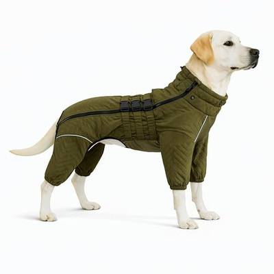 Warm Dog Coat Double Layers Dog Vest, 4 Legs Covered Windproof Waterproof Reflective, Olive 4XL