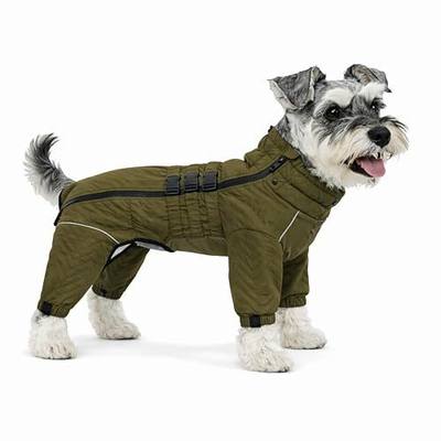 Warm Dog Coat Double Layers Dog Vest, 4 Legs Covered Windproof Waterproof Reflective, Olive XXL