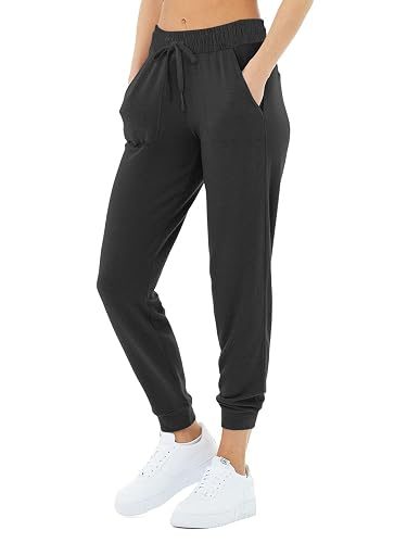 NIMIN Fleece Joggers for Women Drawstring Yoga Pants with Pockets for Women Stretchy Sweatpants Workout Lounge Pants Black Large