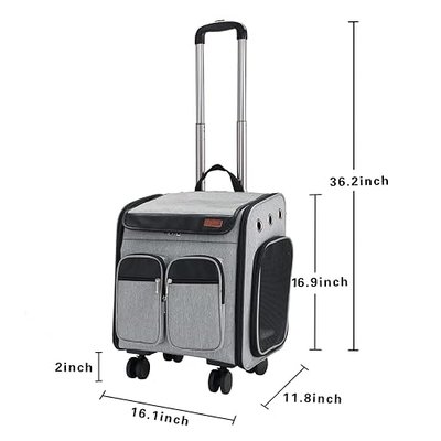 Pet Carrier with Wheels, Dog Cat Puppy Extra Large Carrier Backpack Stroller with Removable Rolling Wheels for Indoor Outdoor Travel Use