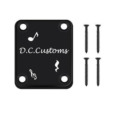 Custom Guitar Neck Plate Standard 4 Holes with Screws, Personalized Engraved Guitar Neck Joint Board Replacement Neckplate Electric Bass Guitar Accessories (black)