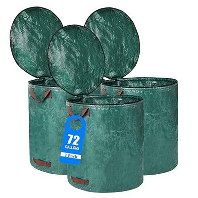 3 Pack 72 Gallons Reusable Yard Waste Bags with Lid Extra Large Lawn Leaf Bags Heavy Duty with 4 Handles Garden Waste Bags Container for Clean Up Outdoor Debris Leaves Grass Clippings
