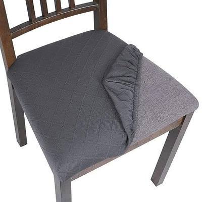 SearchI Seat Covers for Dining Room Chairs Stretch Jacquard Chair Seat Covers Set of 4, Removable Washable Upholstered Chair Seat Protector Cushion Slipcovers for Kitchen, Office(Grey Rhombus)