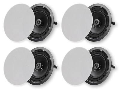 Micca 8-Inch 2-Way in-Ceiling/in-Wall Speakers, 4-Pack, Paintable, White | 9.75-Inch Cutout, Whole House Audio, Home Theater, Indoor or Covered Outdoor, 8" Woofer, 0.5" Tweeter, Low Profile Grille