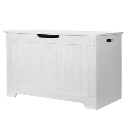 30 inches Kids Wooden Toy Chest Storage Space with 2 Safety Hinge Modern Decorative Toys Bench Box for Playroom Bedroom Living Room (White)