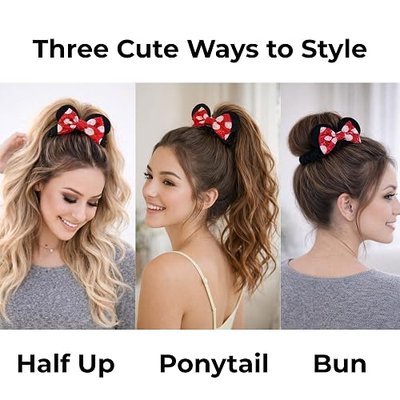 2 Pack Mouse Ear Scrunchies – Velvet Bow Hair Scrunchies with Sequin Ears – Cute Ponytail Holder Hair Accessories for Women by Styla Hair (Red Black)