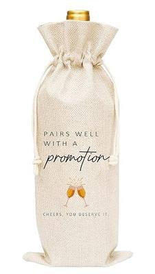 Huastatewolf Promotion Wine Gift Bags, Burlap Wine Bottle Cover Bag For New Job, Congratulations to Coworker, Boss, Friends, Colleague, 1 Pc Wine Bag (A20)