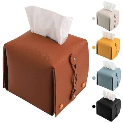 Leather Tissue Box Cover Square, Tissue Box Holder Dispenser for Car, Home, Bathroom, Bedroom, Office, Night Stands, Desks and Tables (Brown, Square)