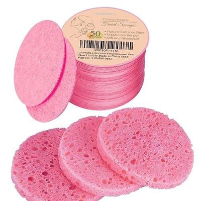 GAINWELL 50-Count Compressed Facial Sponge for Daily Facial Cleansing and Exfoliating, 100% Natural Cosmetic Spa Sponges for Makeup Remover, Reusable, Pink