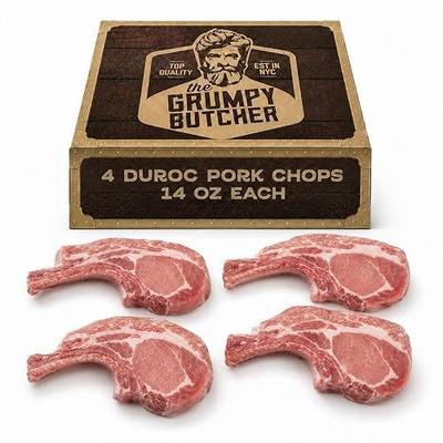 Grumpy Butcher Duroc Bone-In Pork Chops, 4 Pack, Thick Cut | Juicy Pork Loin, Gift Box Option, Ships Frozen