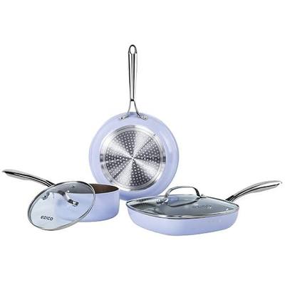 Nonstick Cookware Set by EZICO, 5 Pieces, Kitchen Pots & Pans Sets Includes 9.5” Frying Pans, 9.5” Stock Pots, and 1.5qt Saucepans Organizer. Gift Boxing (PURPLE)