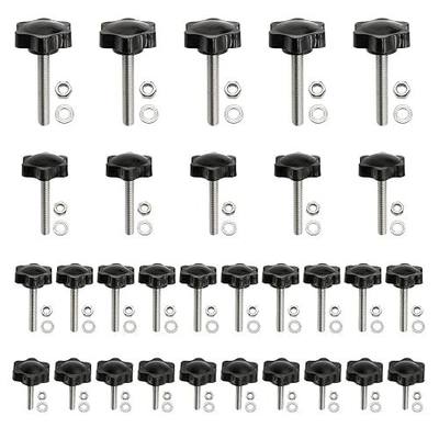 30 Sets M4 M5 M6 M8 Stainless Steel Hex Shaped Metal Clamping Hand Star Knobs with Nuts and Flat Washer Assortment Kit, Quick Removal Clamping Screw Knob Star Knobs
