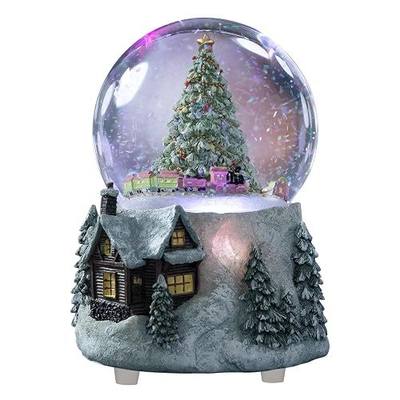 Automatic Revolving Train Snow Globe with Color Changing Light Effect - 4 Inches Plays O Christmas Tree and Train MG-7282