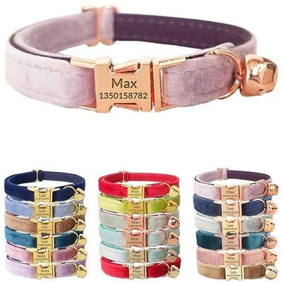 Personalized Lavender Velvet Cat Collar with Bell | Custom Engraved Name & Phone Number, Rose Gold Metal Buckle, Adjustable for Boy Girl Cats & Kittens, Optional Bow Tie