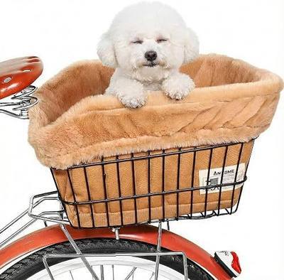 ANZOME Dog Bike Basket Liner, Sherpa Padded Cover, Brown | Suits front & rear frames up to 15.6 by 12.6 inches, soft pet insert for e-bikes, cruisers & standard rides, warm winter bed