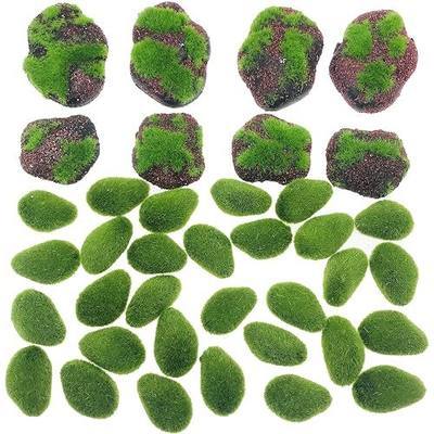 Woohome 38 PCS Artificial Moss Rocks Decorative Faux Green Moss Covered Stones, 30 PCS Green Moss Balls and 8 PCS Fake Red Brick Moss Decor for Floral Arrangements, Fairy Gardens and Crafting