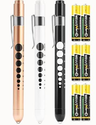 MEUUT Medical Pen Lights for Nurses 3 Pack & 6 AAA Batteries for EMT | Integrated Pupil Gauge, 5cm Ruler, Night Shift Essentials, Pen Light for exam, Metal Pocket Clip, Aluminum Alloy, LED Bulb